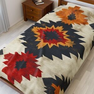 Deset Nights Southwestern Boho Aztec Blanket Vintage Western Velveteen Blanket